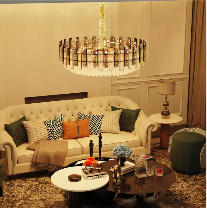 Luxe Ronde Kristallen Kroonluchter 80 cm – Gouden Plafondlamp voor Woonkamer, Eetkamer & Hotel