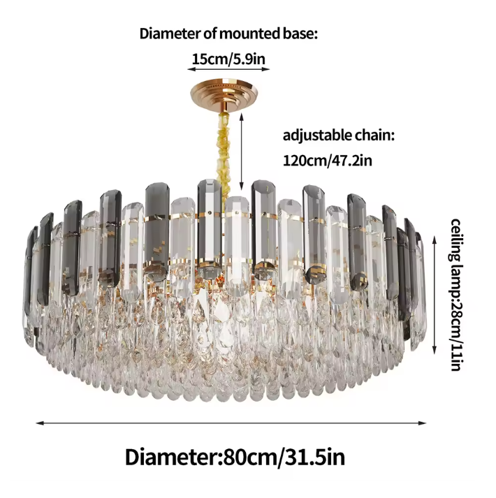 Luxe Ronde Kristallen Kroonluchter 80 cm – Gouden Plafondlamp voor Woonkamer, Eetkamer & Hotel