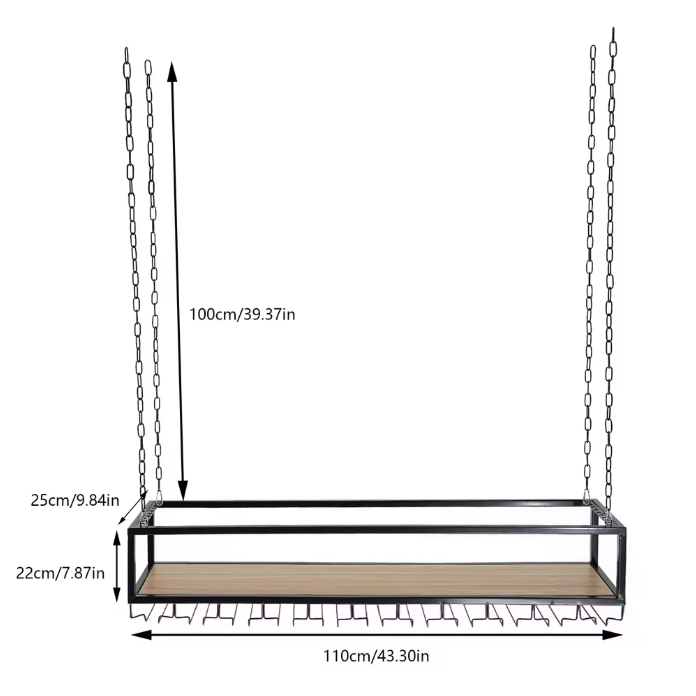 Vintage Hangend Wijnrek met Glashouder – Industrieel Plafondrek 100/110/120 cm