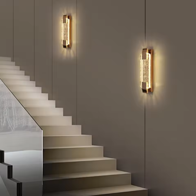 Moderne LED Wandlamp 12W – Gouden Kristallen Warm Wit Licht