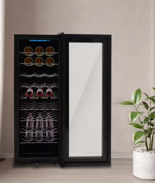 Wijnkoelkast 90L – Vrijstaande Zwarte Koeler voor 30 Flessen met LED & Gehard Glas