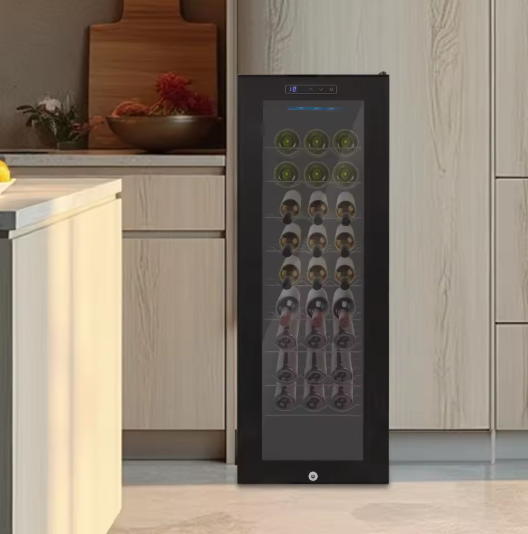 Wijnkoelkast 90L – Vrijstaande Zwarte Koeler voor 30 Flessen met LED & Gehard Glas