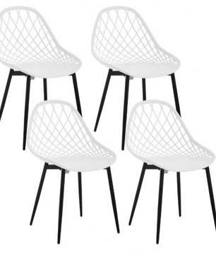 Set van 4 Scandinavische Eetkamerstoelen – Holle Rugleuning & Metalen Poten, Modern en Duurzaam