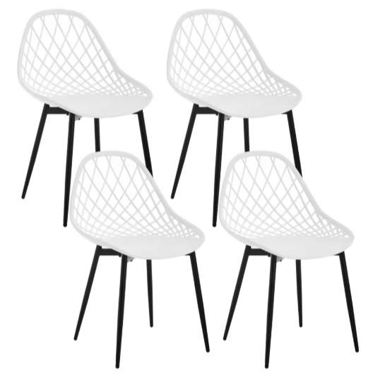 Set van 4 Scandinavische Eetkamerstoelen – Holle Rugleuning & Metalen Poten, Modern en Duurzaam