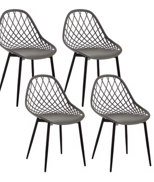 Set van 4 Scandinavische Eetkamerstoelen – Holle Rugleuning & Metalen Poten, Modern en Duurzaam