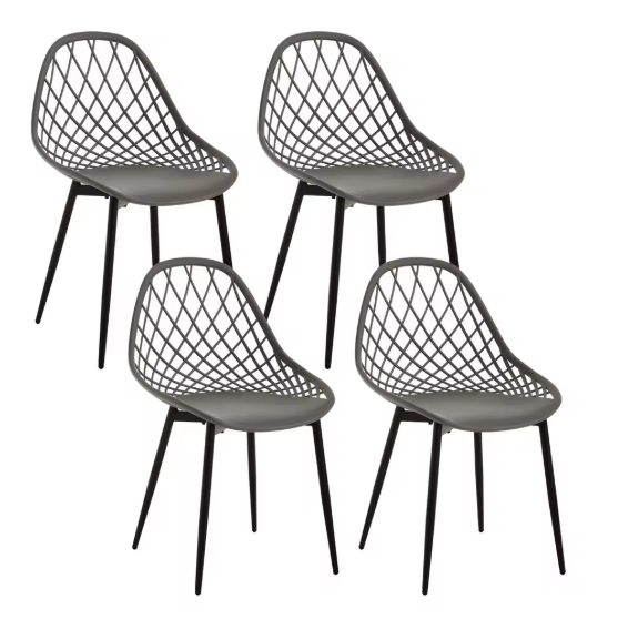 Set van 4 Scandinavische Eetkamerstoelen – Holle Rugleuning & Metalen Poten, Modern en Duurzaam