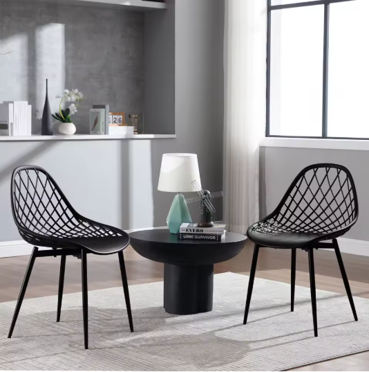 Set van 4 Scandinavische Eetkamerstoelen – Holle Rugleuning & Metalen Poten, Modern en Duurzaam
