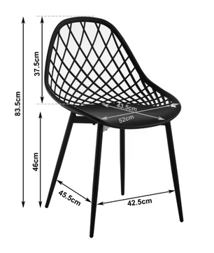 Set van 4 Scandinavische Eetkamerstoelen – Holle Rugleuning & Metalen Poten, Modern en Duurzaam