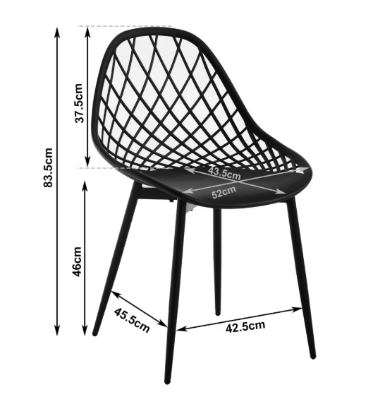Set van 4 Scandinavische Eetkamerstoelen – Holle Rugleuning & Metalen Poten, Modern en Duurzaam