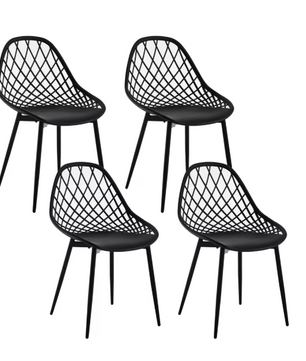Set van 4 Scandinavische Eetkamerstoelen – Holle Rugleuning & Metalen Poten, Modern en Duurzaam