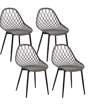 Set van 4 Scandinavische Eetkamerstoelen – Holle Rugleuning & Metalen Poten, Modern en Duurzaam