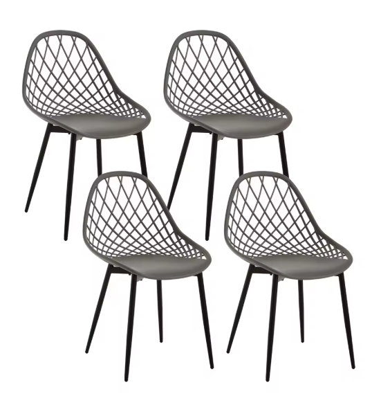 Set van 4 Scandinavische Eetkamerstoelen – Holle Rugleuning & Metalen Poten, Modern en Duurzaam