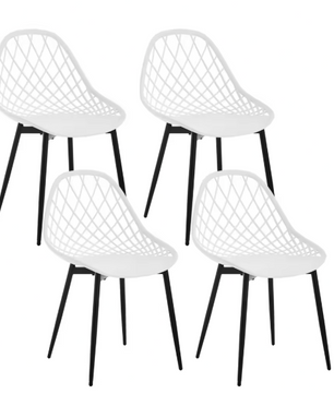Set van 4 Scandinavische Eetkamerstoelen – Holle Rugleuning & Metalen Poten, Modern en Duurzaam