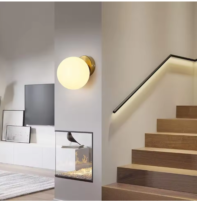 Moderne Wandlamp – E27 Bolvormig Design met Glazen Kap 15 cm