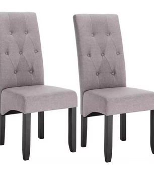 Set van 2 Eetkamerstoelen – Hoge Rugleuning, Gewatteerde Zitting & Massief Houten Poten