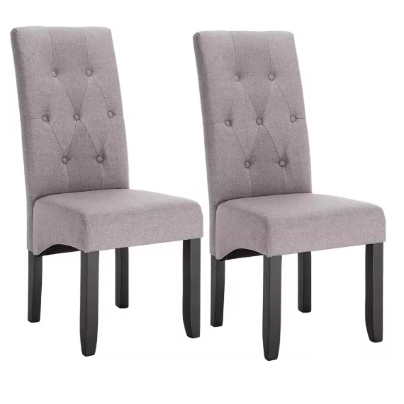 Set van 2 Eetkamerstoelen – Hoge Rugleuning, Gewatteerde Zitting & Massief Houten Poten
