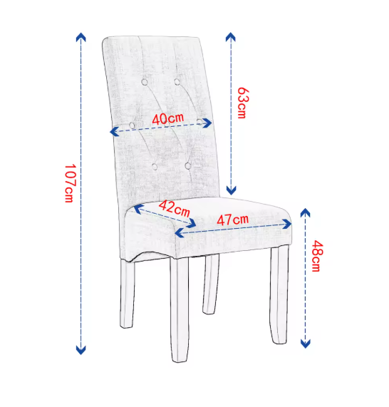 Set van 2 Eetkamerstoelen – Hoge Rugleuning, Gewatteerde Zitting & Massief Houten Poten