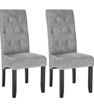 Set van 2 Eetkamerstoelen – Hoge Rugleuning, Gewatteerde Zitting & Massief Houten Poten