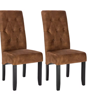 Set van 2 Eetkamerstoelen – Hoge Rugleuning, Gewatteerde Zitting & Massief Houten Poten