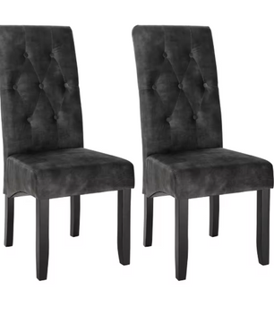 Set van 2 Eetkamerstoelen – Hoge Rugleuning, Gewatteerde Zitting & Massief Houten Poten