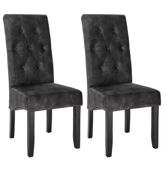 Set van 2 Eetkamerstoelen – Hoge Rugleuning, Gewatteerde Zitting & Massief Houten Poten
