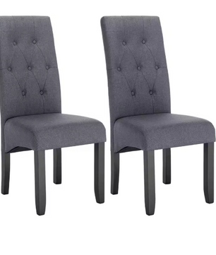 Set van 2 Eetkamerstoelen – Hoge Rugleuning, Gewatteerde Zitting & Massief Houten Poten