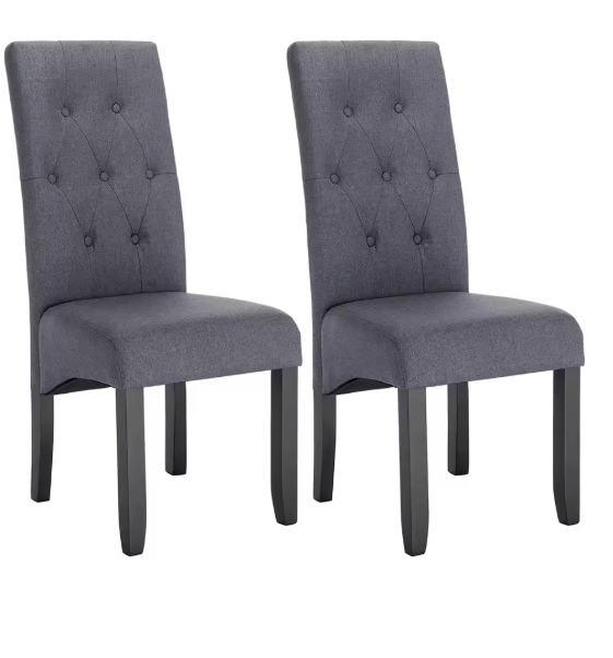 Set van 2 Eetkamerstoelen – Hoge Rugleuning, Gewatteerde Zitting & Massief Houten Poten