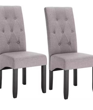 Set van 2 Eetkamerstoelen – Hoge Rugleuning, Gewatteerde Zitting & Massief Houten Poten