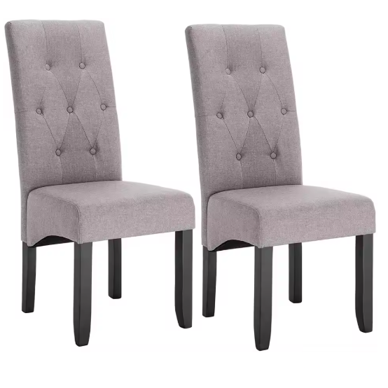 Set van 2 Eetkamerstoelen – Hoge Rugleuning, Gewatteerde Zitting & Massief Houten Poten