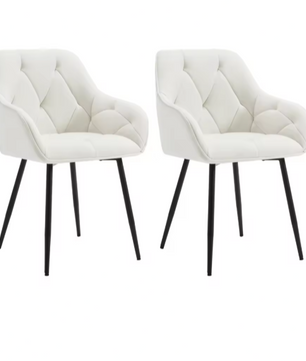 Set van 2 Fluwelen Eetkamerstoelen – Gestoffeerd met Rugleuning & Armleuningen, Metalen Poten