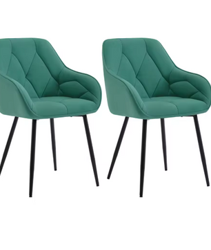 Set van 2 Fluwelen Eetkamerstoelen – Gestoffeerd met Rugleuning & Armleuningen, Metalen Poten