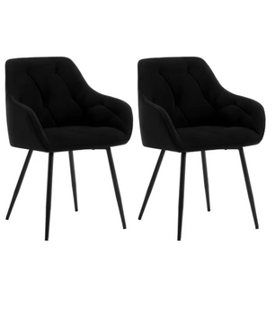 Set van 2 Fluwelen Eetkamerstoelen – Gestoffeerd met Rugleuning & Armleuningen, Metalen Poten