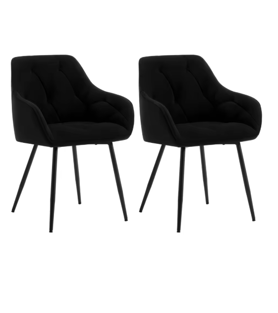 Set van 2 Fluwelen Eetkamerstoelen – Gestoffeerd met Rugleuning & Armleuningen, Metalen Poten