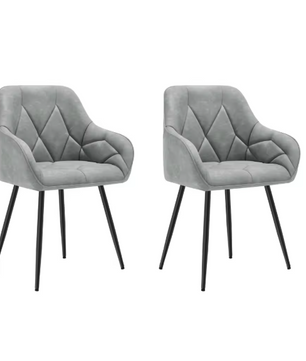 Set van 2 Fluwelen Eetkamerstoelen – Gestoffeerd met Rugleuning & Armleuningen, Metalen Poten