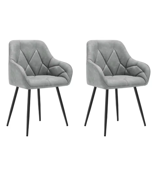 Set van 2 Fluwelen Eetkamerstoelen – Gestoffeerd met Rugleuning & Armleuningen, Metalen Poten