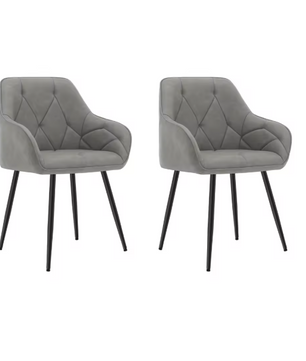 Set van 2 Fluwelen Eetkamerstoelen – Gestoffeerd met Rugleuning & Armleuningen, Metalen Poten