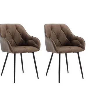 Set van 2 Fluwelen Eetkamerstoelen – Gestoffeerd met Rugleuning & Armleuningen, Metalen Poten