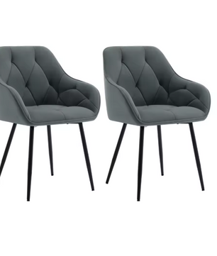 Set van 2 Fluwelen Eetkamerstoelen – Gestoffeerd met Rugleuning & Armleuningen, Metalen Poten