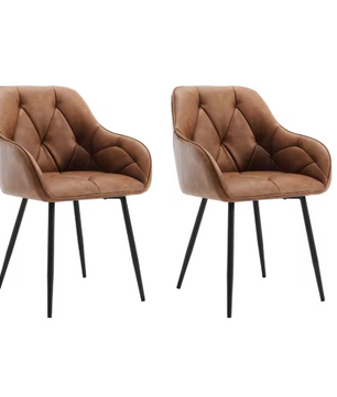 Set van 2 Fluwelen Eetkamerstoelen – Gestoffeerd met Rugleuning & Armleuningen, Metalen Poten
