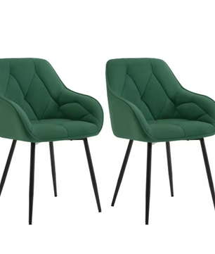 Set van 2 Fluwelen Eetkamerstoelen – Gestoffeerd met Rugleuning & Armleuningen, Metalen Poten