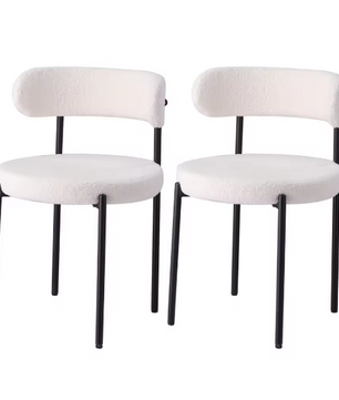 Set van 2 Scandinavische Eetkamerstoelen – Teddy Fluweel & Metalen Poten, Comfortabel en Modern