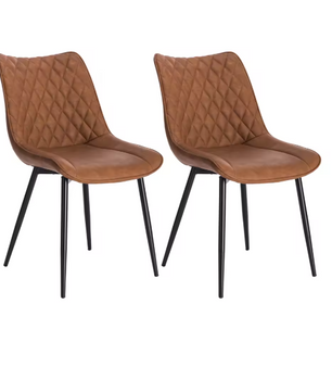 Set van 2 Eetkamerstoelen – Kunstleer met Rugleuning & Metalen Poten