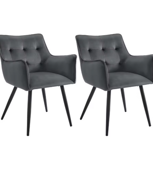 Set van 2 Fluwelen Eetkamerstoelen – Met Armleuningen & Metalen Poten
