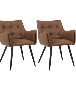 Set van 2 Fluwelen Eetkamerstoelen – Met Armleuningen & Metalen Poten