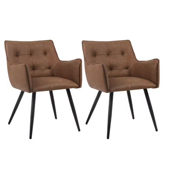 Set van 2 Fluwelen Eetkamerstoelen – Met Armleuningen & Metalen Poten