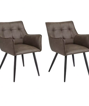 Set van 2 Fluwelen Eetkamerstoelen – Met Armleuningen & Metalen Poten