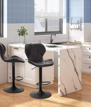 Set van 2 Retro Barkrukken – Verstelbare Kunstleren Barstoelen met Rugleuning