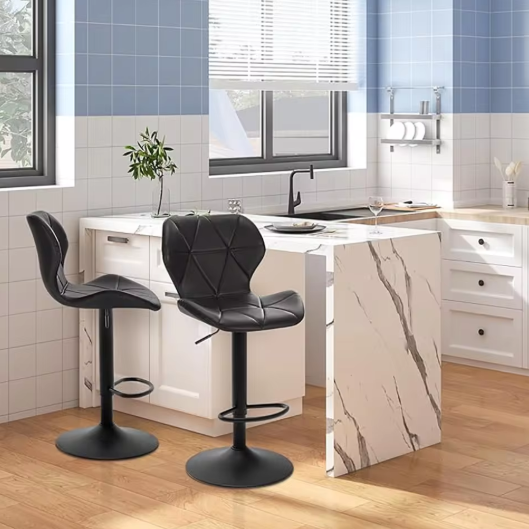 Set van 2 Retro Barkrukken – Verstelbare Kunstleren Barstoelen met Rugleuning