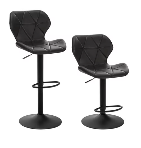 Set van 2 Retro Barkrukken – Verstelbare Kunstleren Barstoelen met Rugleuning