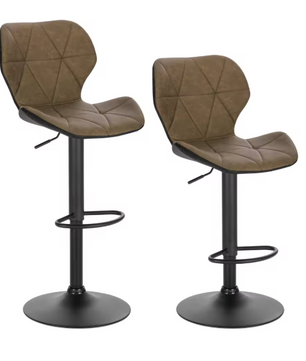 Set van 2 Retro Barkrukken – Verstelbare Kunstleren Barstoelen met Rugleuning